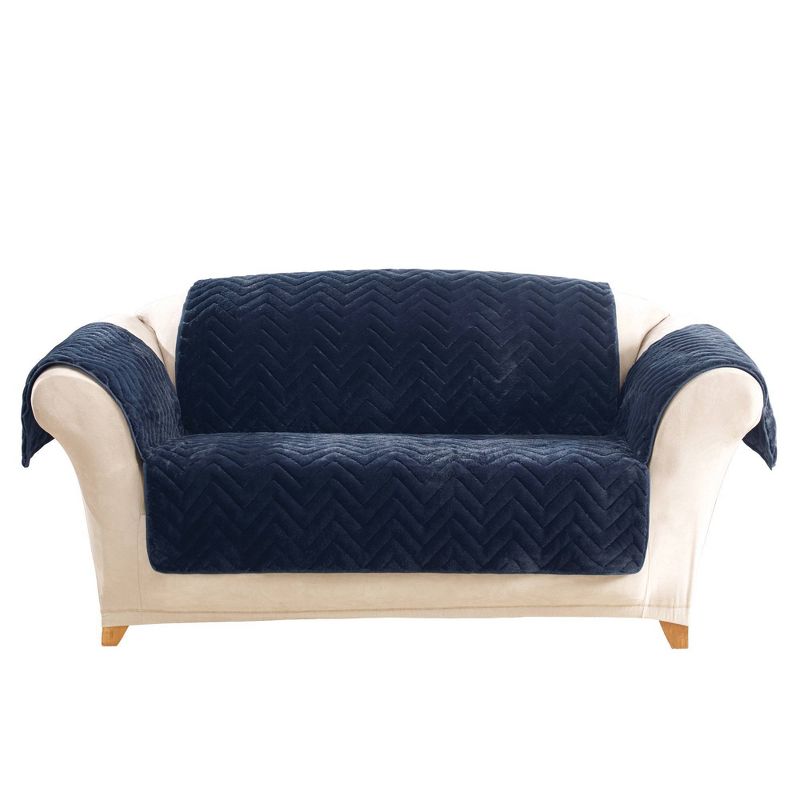 Navy Quilted Faux Fur Loveseat Furniture Cover - Sure Fit