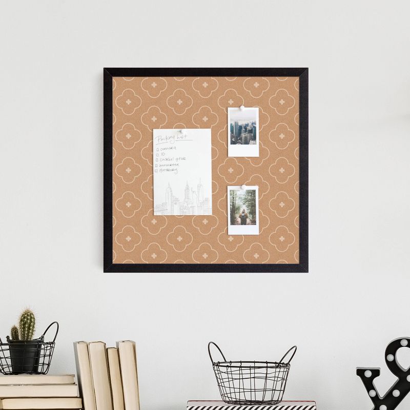 U Brands 16" Square Cork Board Abstract Terracotta/Black Frame