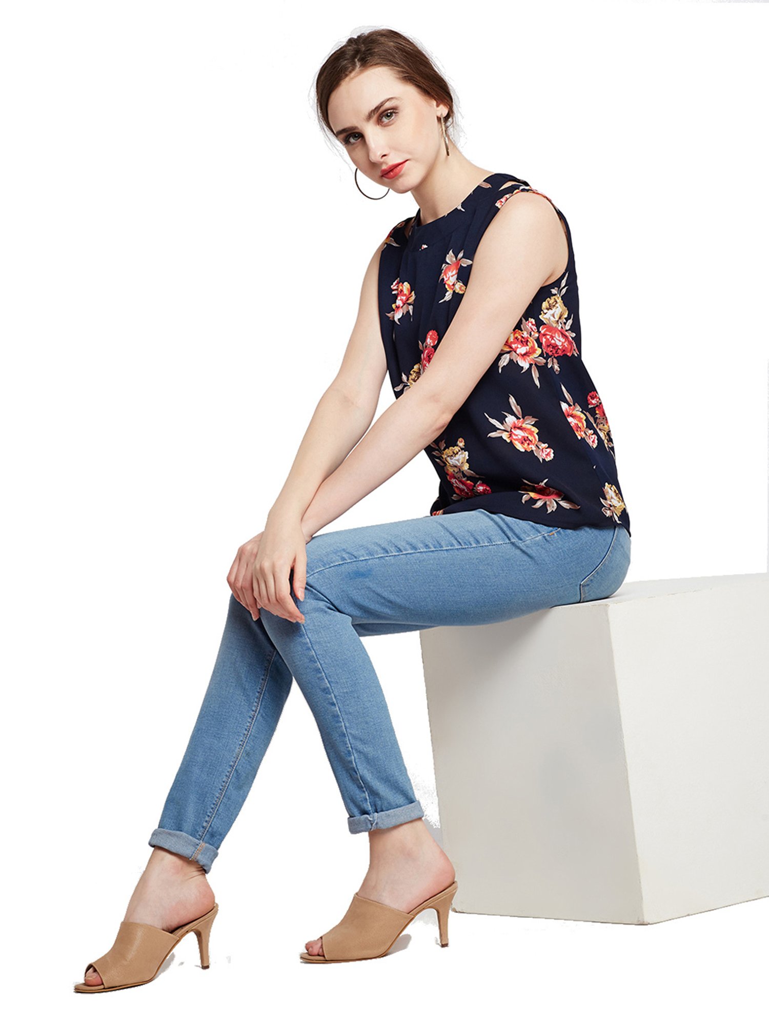 Rare Navy Floral Print Box Top