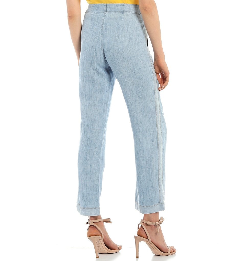 Trina Turk Duran Button Pocket Straight Leg Chambray Ankle Pants