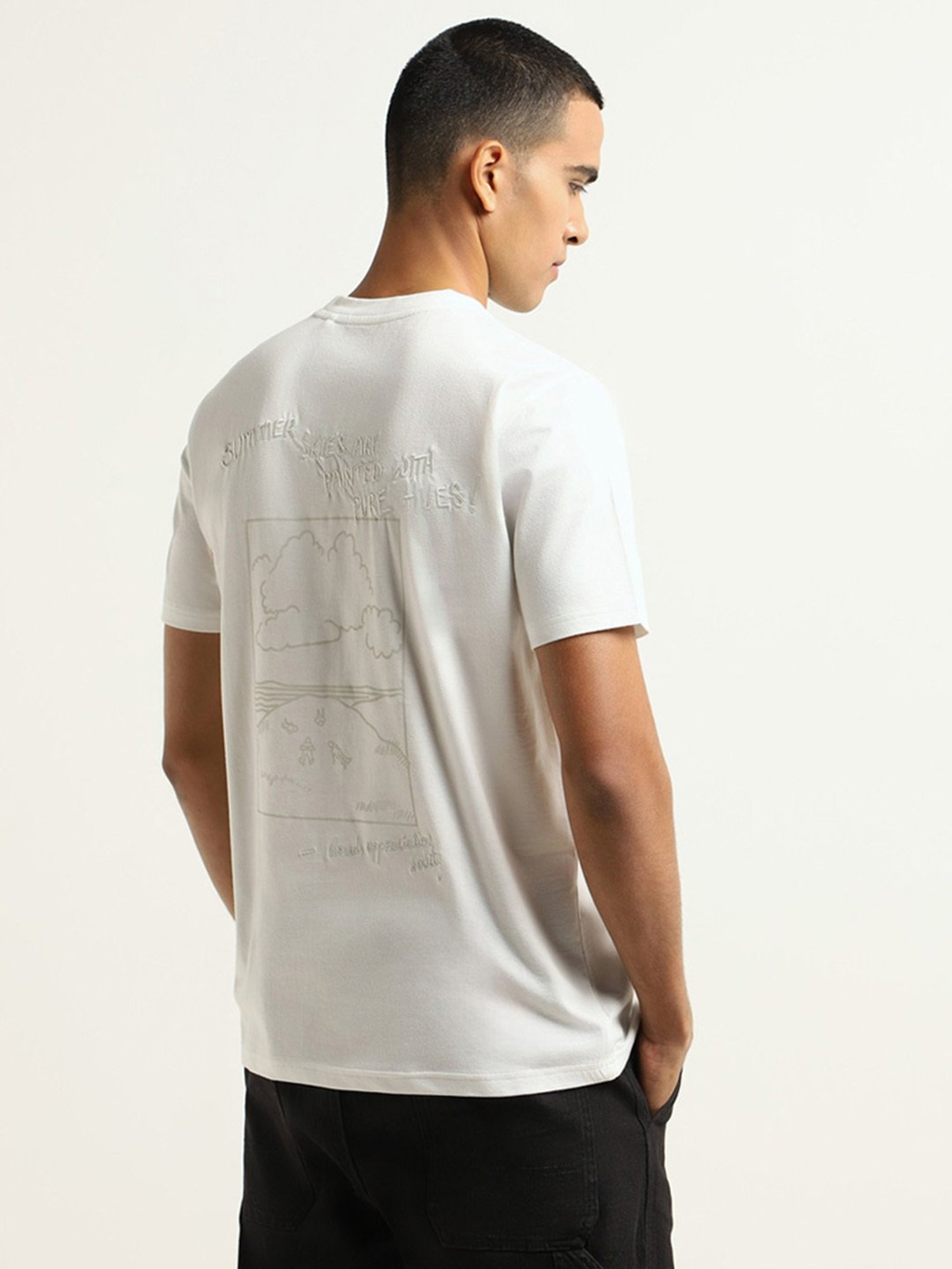 Nuon by Westside White Embroidered Slim Fit T-Shirt