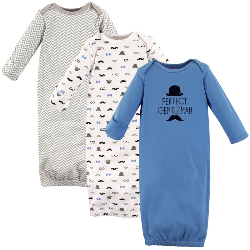 Luvable Friends Baby Boy Cotton Long-Sleeve Gowns 3pk, Little Man, 0-6 Months