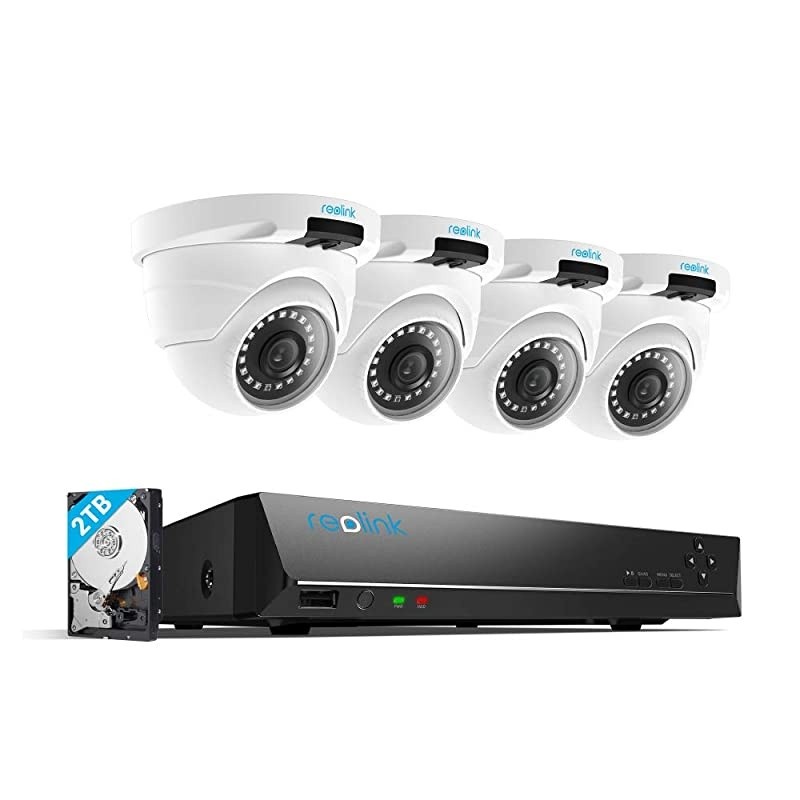 4MP 8CH PoE Video Surveillance System, 4 x Wired Outdoor 1440P PoE IP Cameras, 8MP 5MP 4MP Supported 8 Channel NVR Security System w/ 2TB HDD for 7/24 Recording, RLK8-420D4