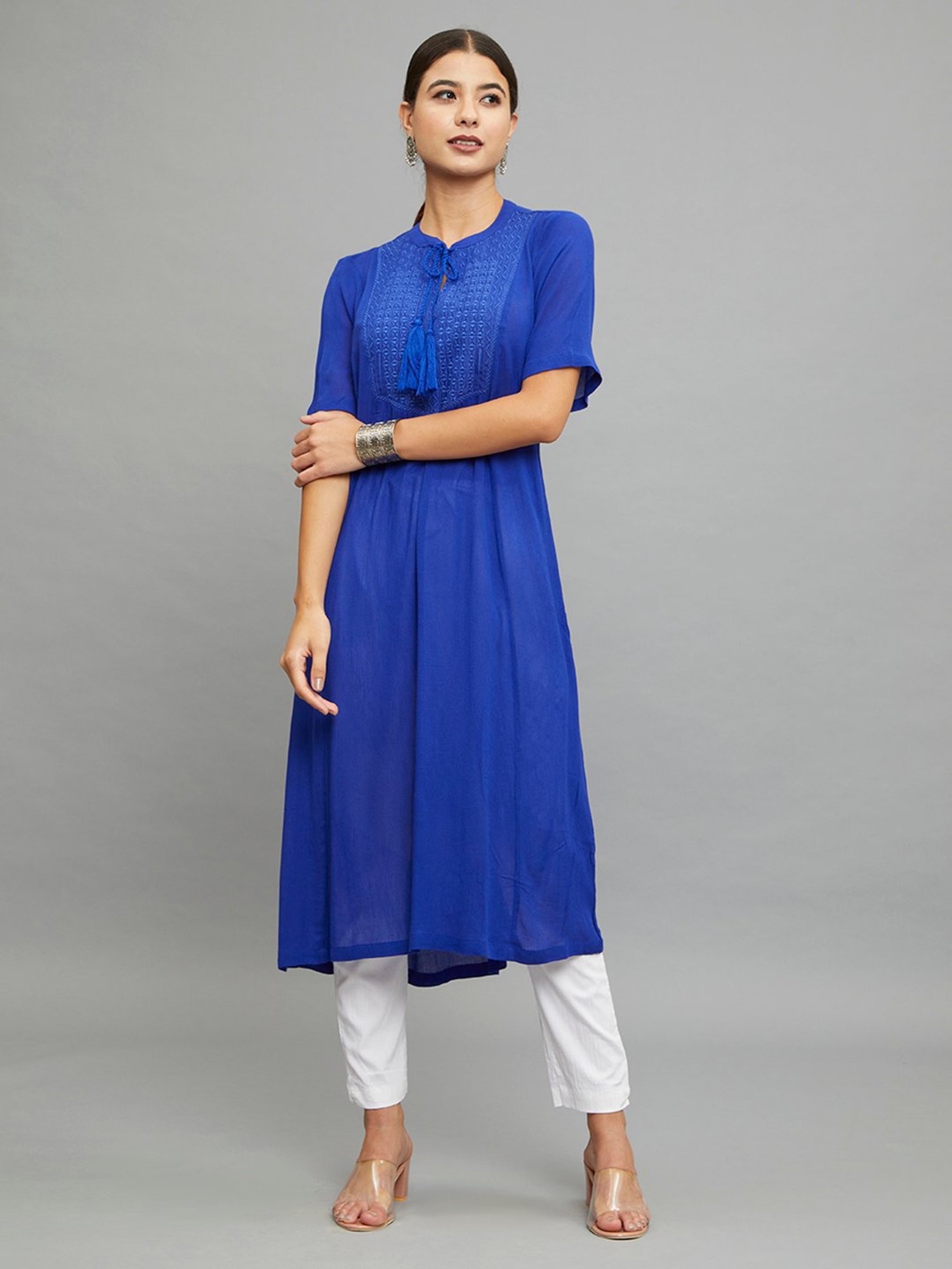 paislei Blue Embroidered A Line Kurta