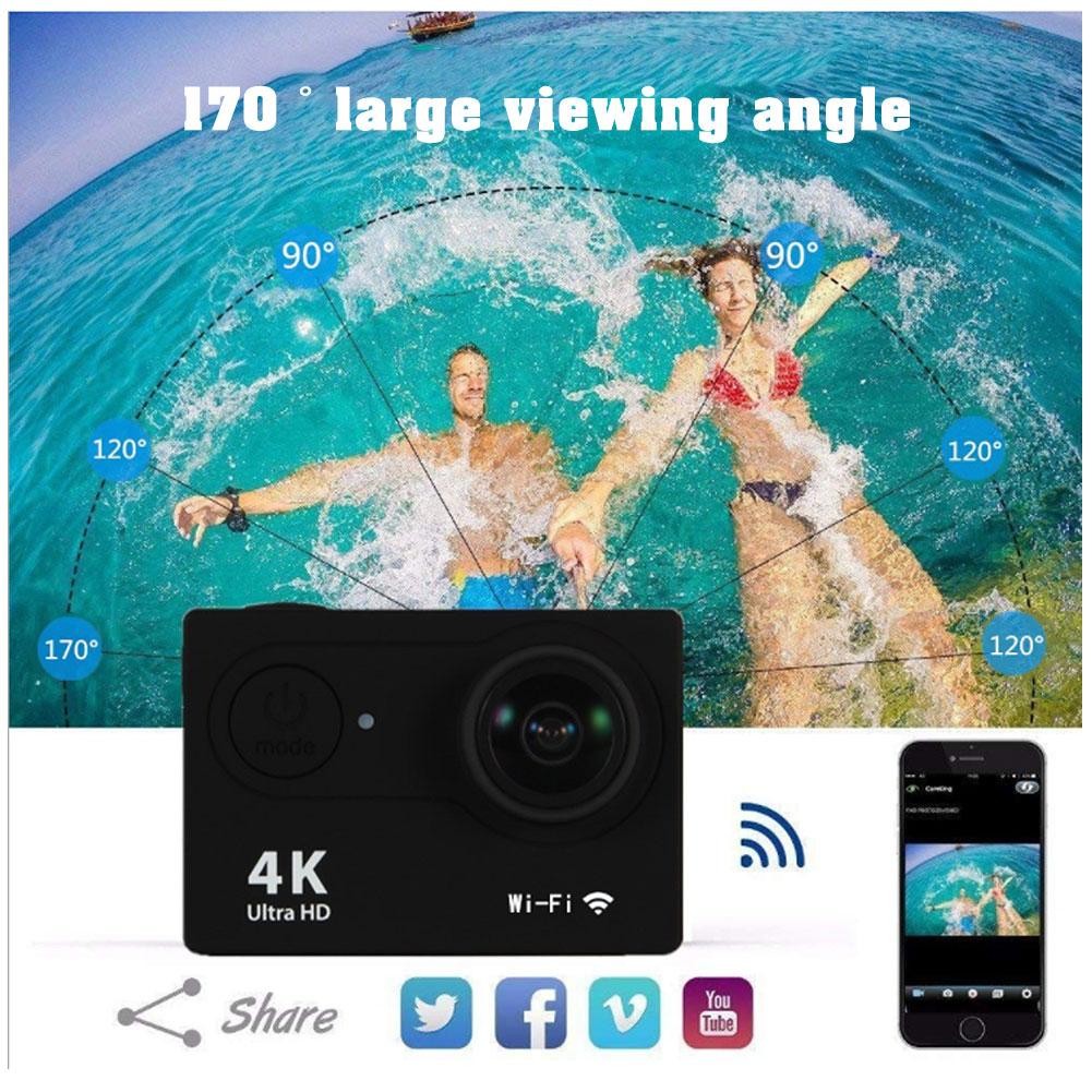 Black H9R Action Camera HD 4K WiFi 2inch 1080p/60fps Underwater Waterproof Helmet Video Recording DV Recoder Sports Cam with Remote Control