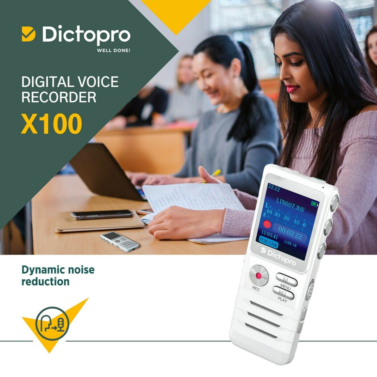 Digital Voice Activated Recorder Handheld Dictaphone Double Mic  Microphone