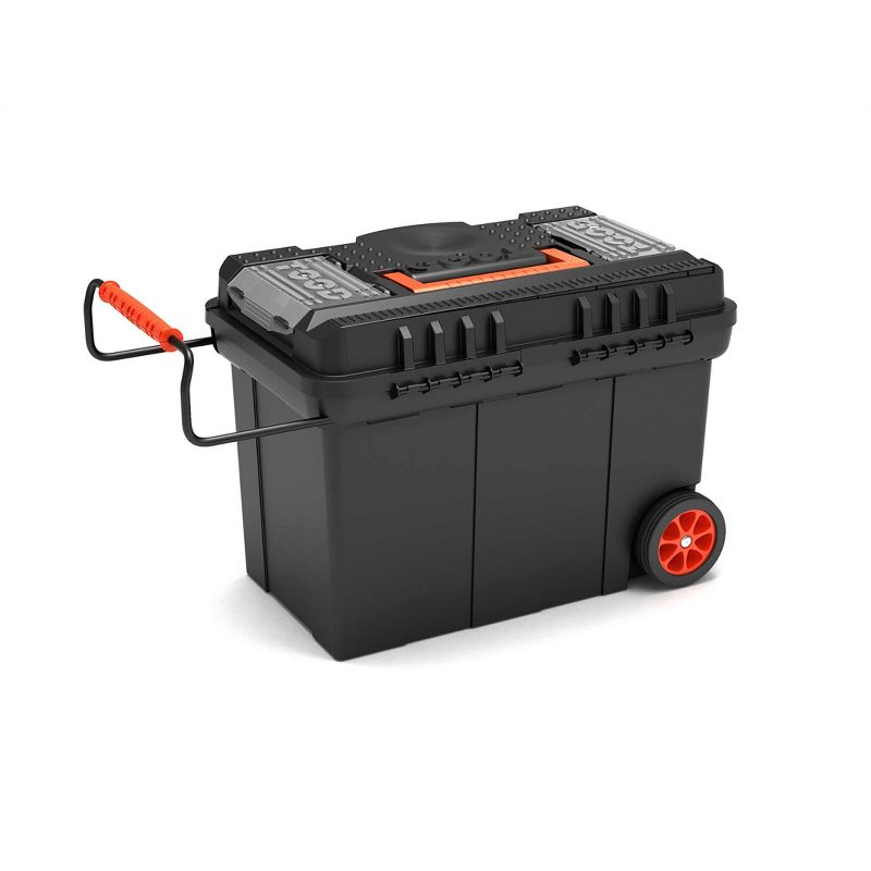 TOOD Portable Rolling 24-Inch Workshop Tool Box Organizer Storage Bin with Adjustable Handle, Top Latches, and Removable Organization Trays