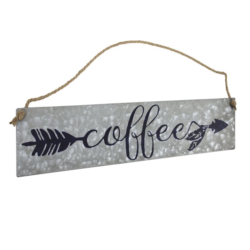 11" x 20" Coffee Galvanized Metal Vintage Hanging Wall Sign with Rope - American Art Decor