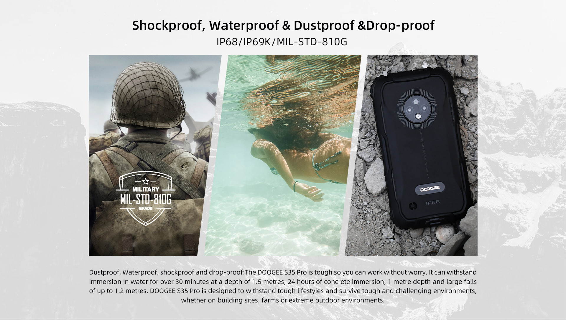 DOOGEE S35 Pro Smartphone, Android 10.0, Quad Core, 4GB + 32GB, IP68 Water Resistant, Triple IA Rear Camera, 4350mAh