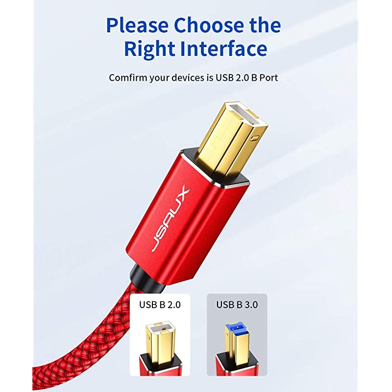 Printer Cable,  10ft USB 2.0 Type A Male to B Male Printer Scanner Cord High Speed Compatible with HP, Canon, Dell, Epson, Lexmark, Xerox, Samsung and More (Red)