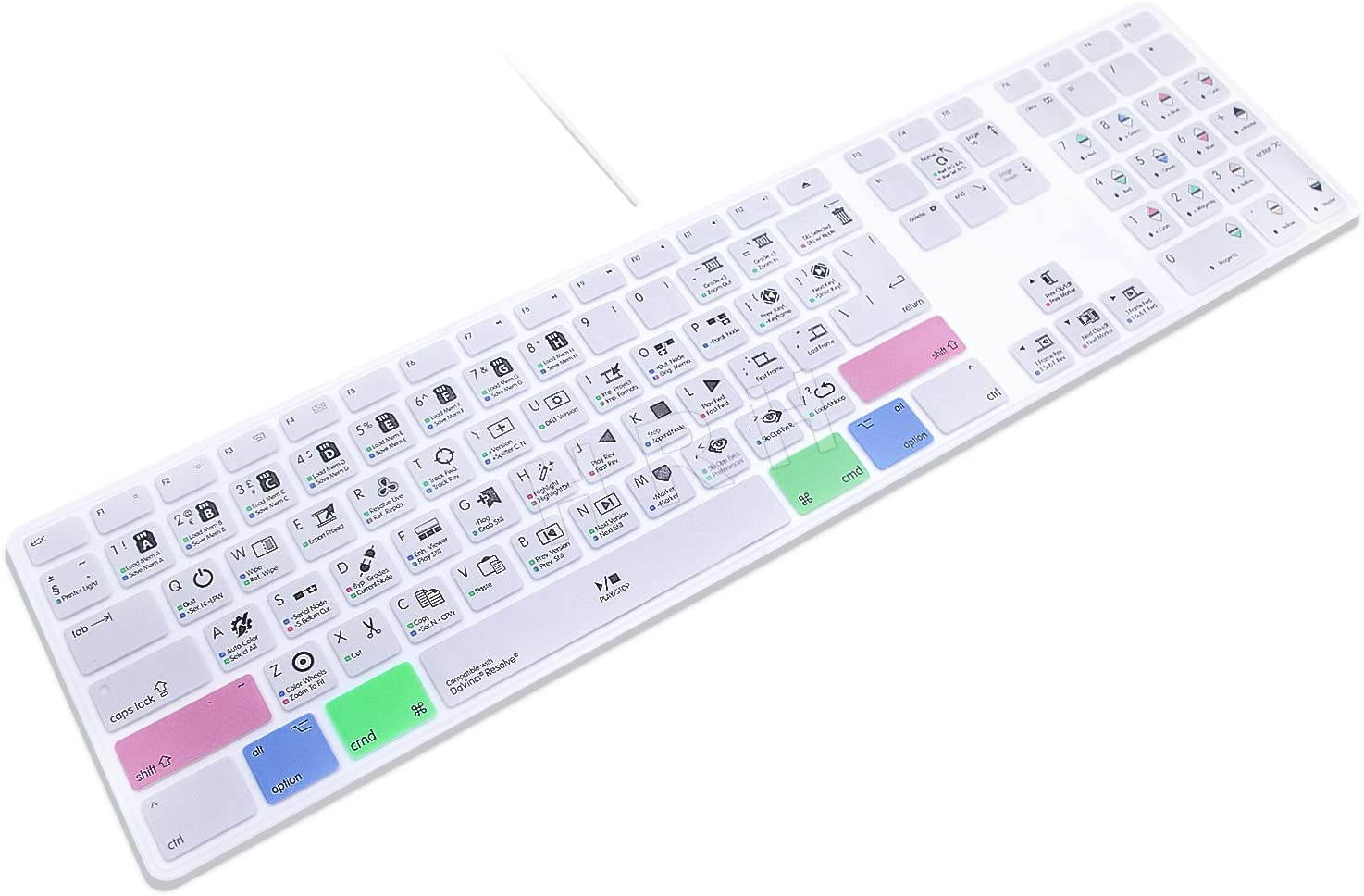 HRH for Apple iMac G6 MB110LL/B and MB110LL/A A1243 Keyboard with Numeric Keypad NumberPad Print with: Davinci Resolve Functional Shortcuts Hot Keys Design Silicone Keyboard Skin Cover [US/EU Layout]