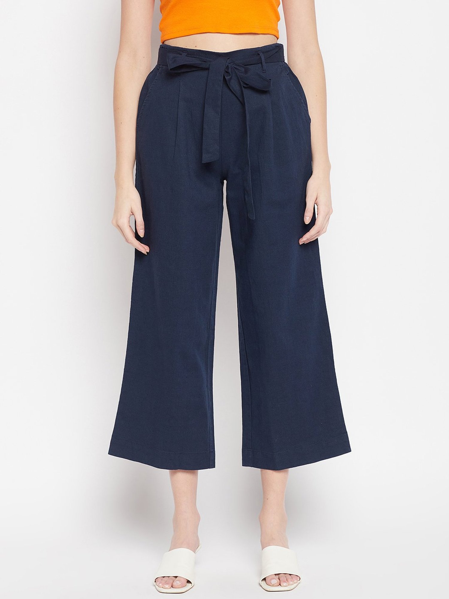 Crozo By Cantabil Navy Regular Fit Mid Rise Pants