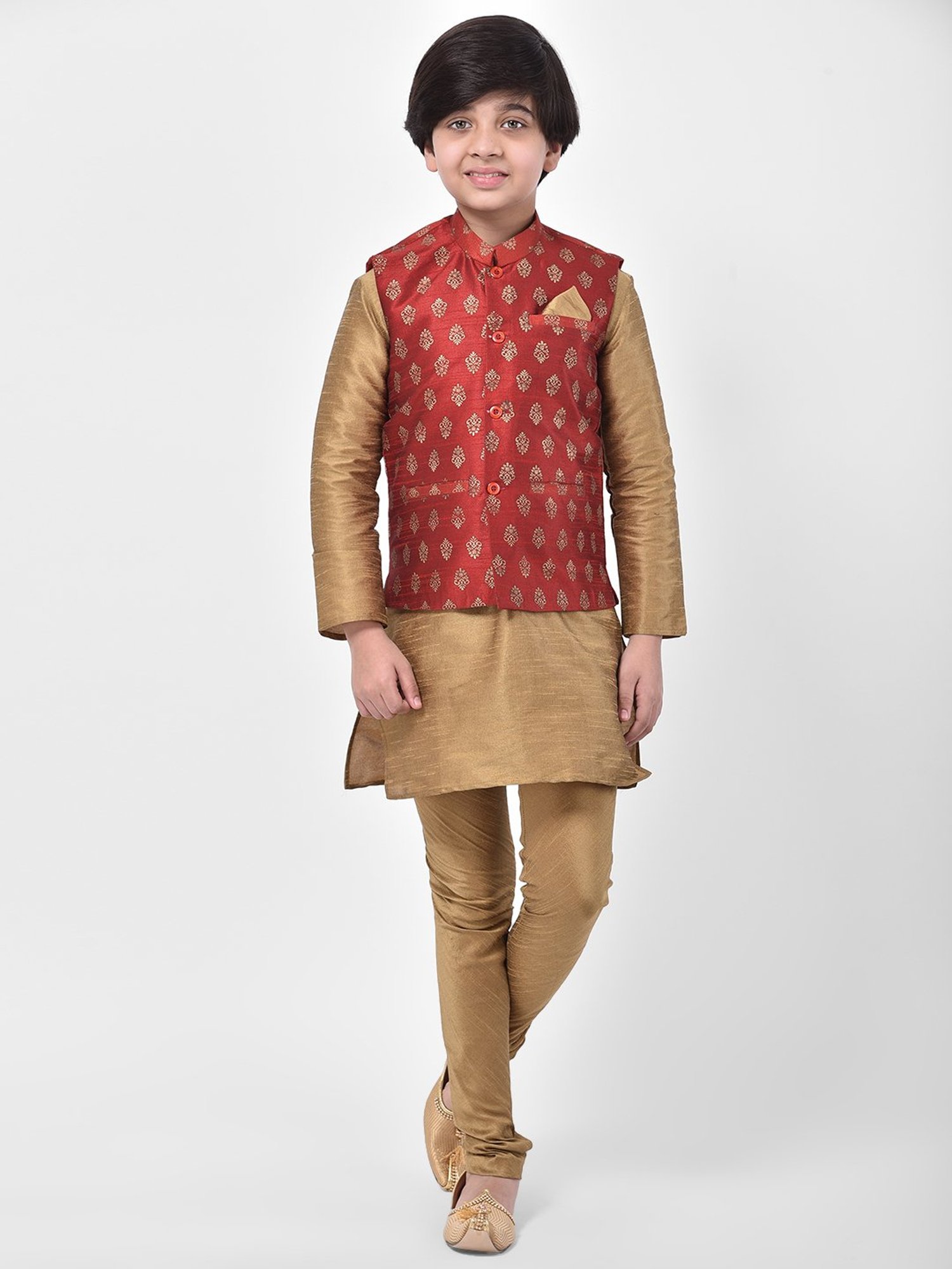 Deyann Kids Maroon Embroidered Nehru Jacket