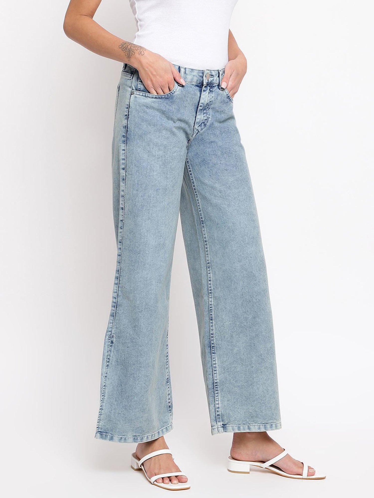 Tales & Stories Light Blue Mid Rise Flared Jeans