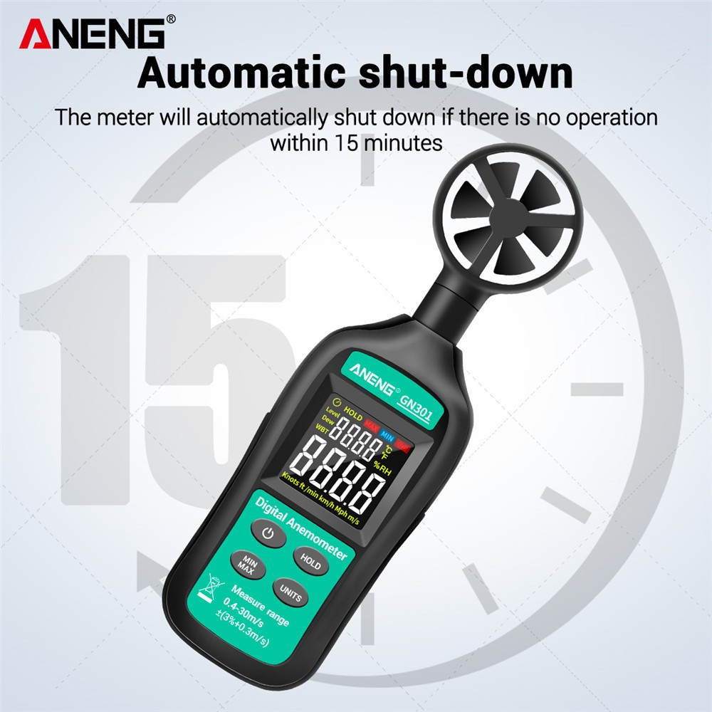 Digital Anemometer 0-30m/s Wind Speed Meter -10 ~ 45C Temperature Tester Anemometro with LCD Backlight Display Wind Speed Tester