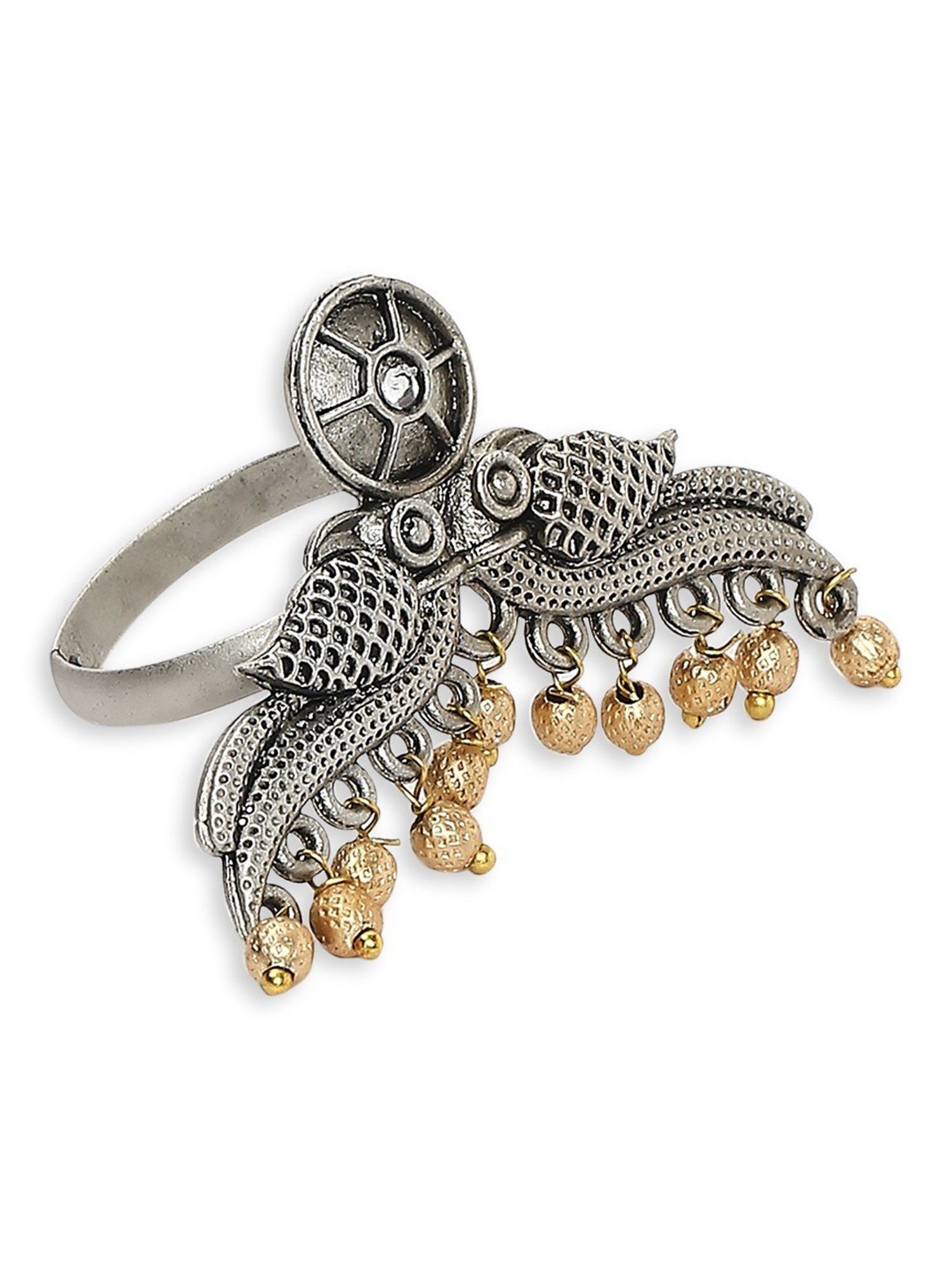 OOMPH Oxidised Silver Peacock Design Tribal & Afghan Finger Ring