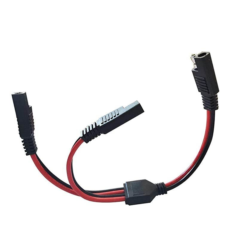 SAE Y Splitter 1 to 2 SAE Extension Cable,SAE 2 Pin Quick Connect Disconnect Plug 14AWG DC Power Automotive Connector Cable-11.8inch/30cm