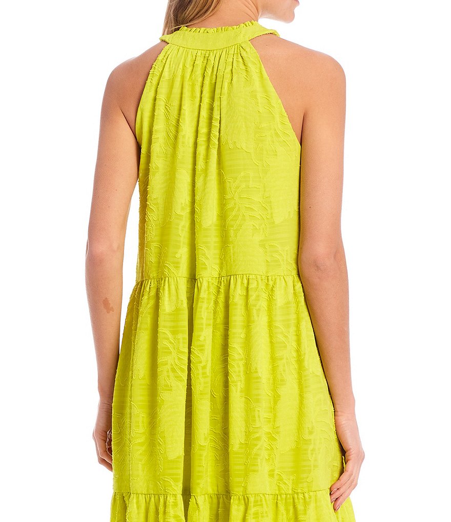 Donna Morgan Halter Burnout Crinkle Chiffon Midi Swing Dress