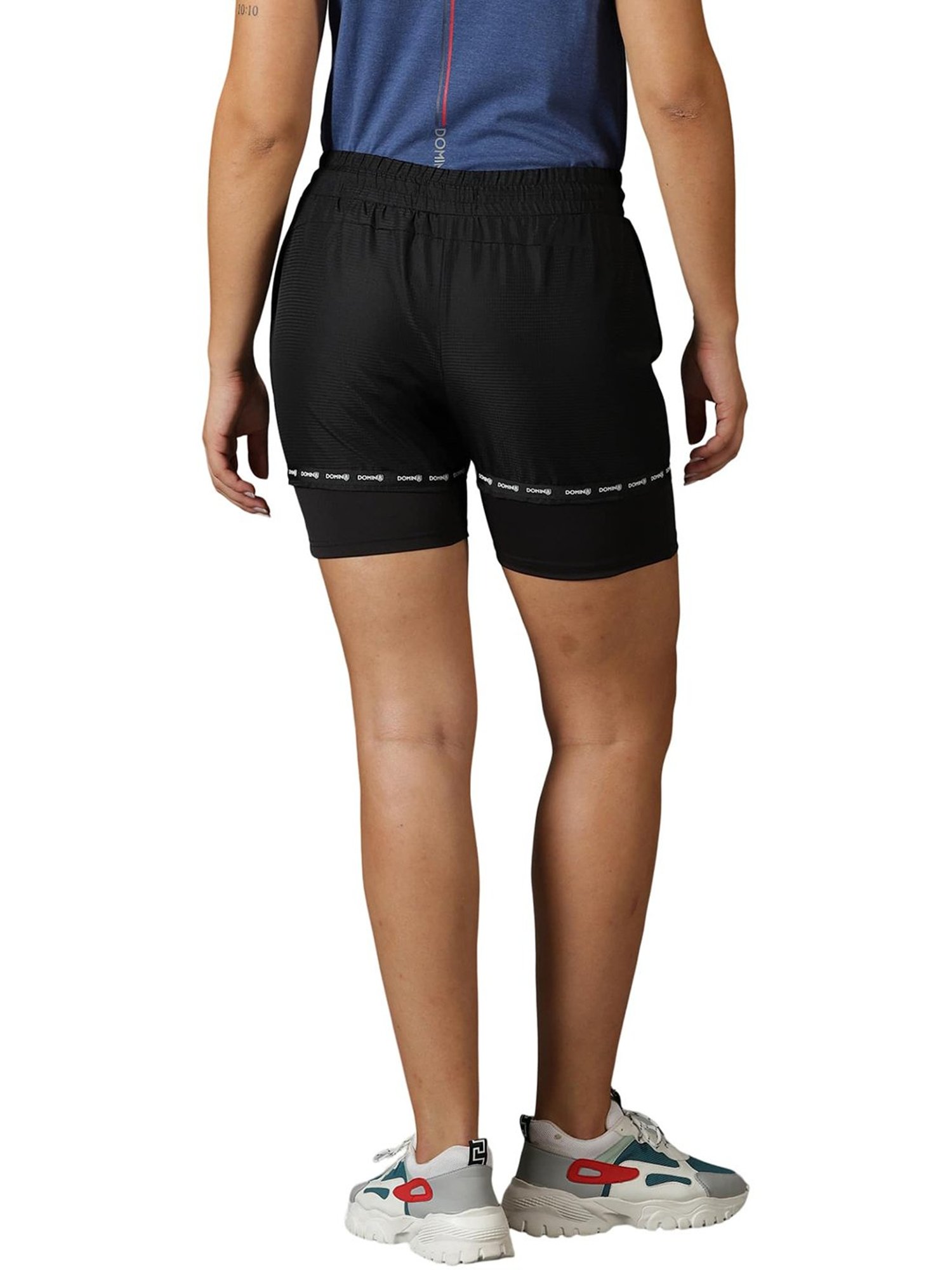 Domin8 Women Double Layered Solid Training Shorts With Drawstring Waist