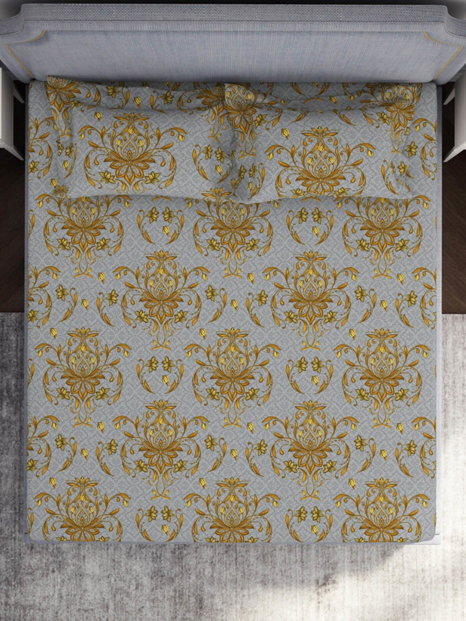 Welspun Adore Abstract Grey 105 TC Microfiber Double Bedsheet with 2 Pillow Covers