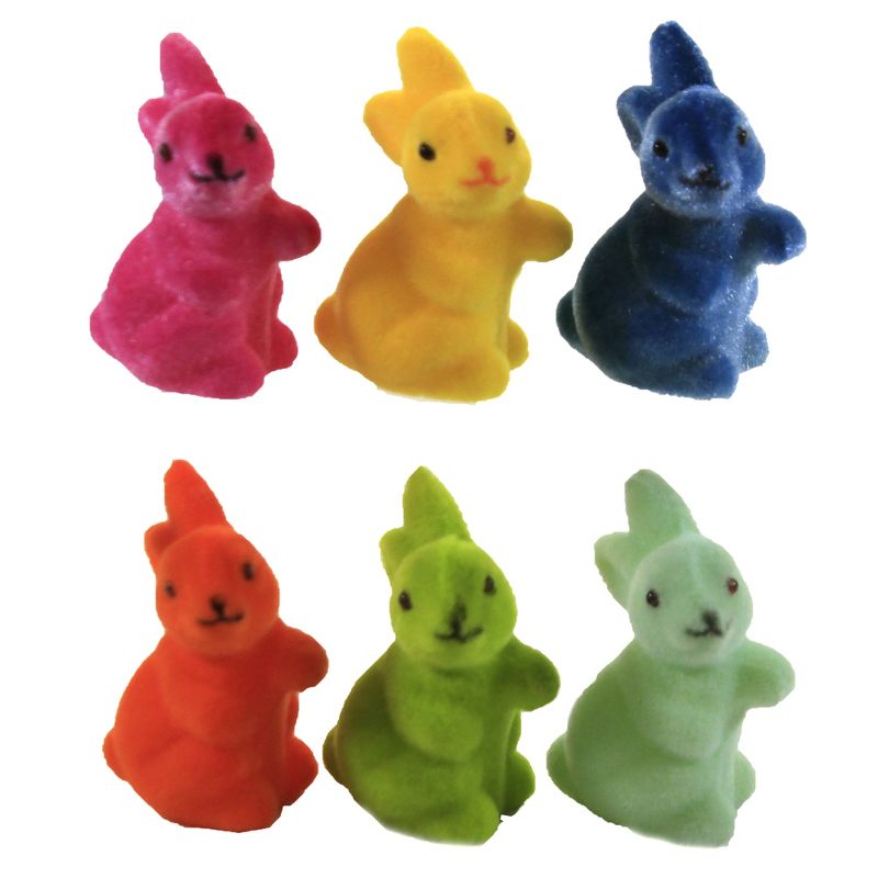 Easter 2.5" 6 Mini Flocked Bunnies In Tube Decor Decoration Spring  -  Decorative Figurines