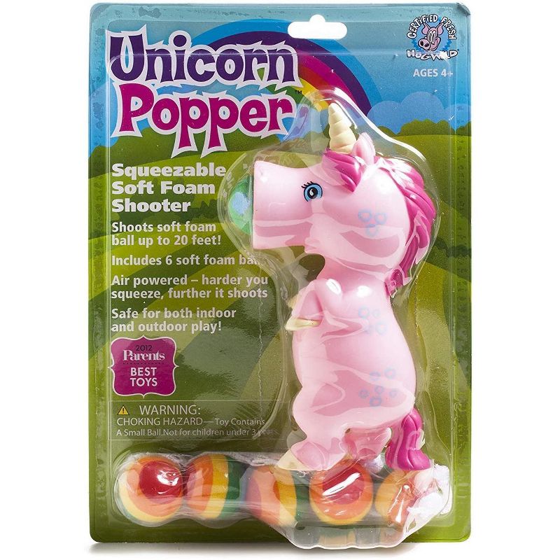Hog Wild Pink Unicorn Popper Toy, Shoots Foam Balls!
