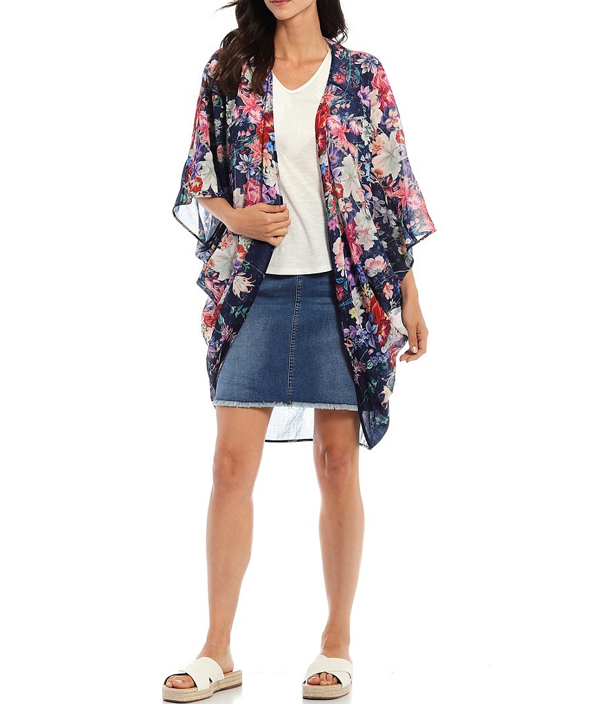 Reba Floral Print Cocoon Kimono