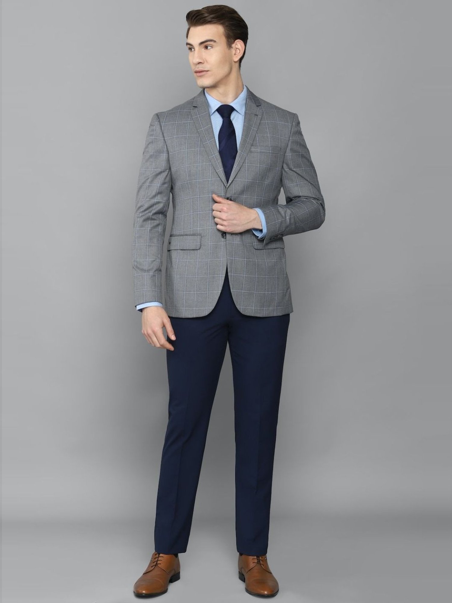Louis Philippe Grey Slim Fit Checks Blazers