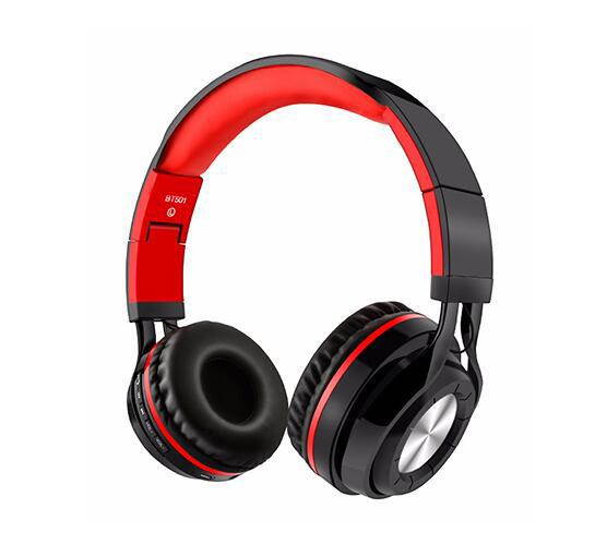 DPRUI Newest Headphones Bluetooth Headset Foldable Sports Headphone Adjustable Earphones with Microphone For PC mobile phone Mp3 (black red)