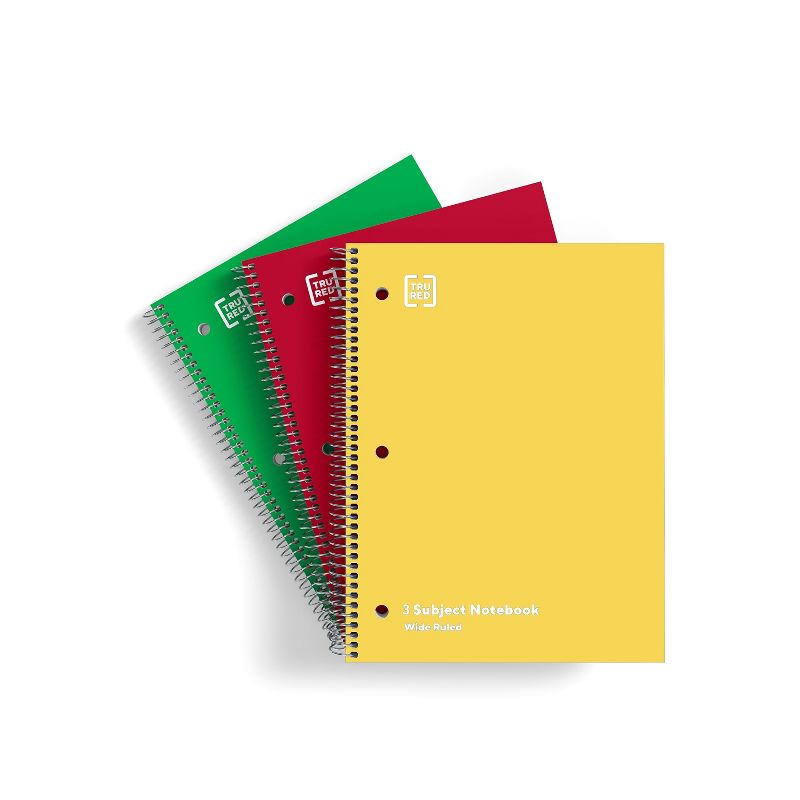 Staples 3 Subject Notebook 8" x 10.5" Wide Ruled 120 Sh. Asst 3/PK 280347