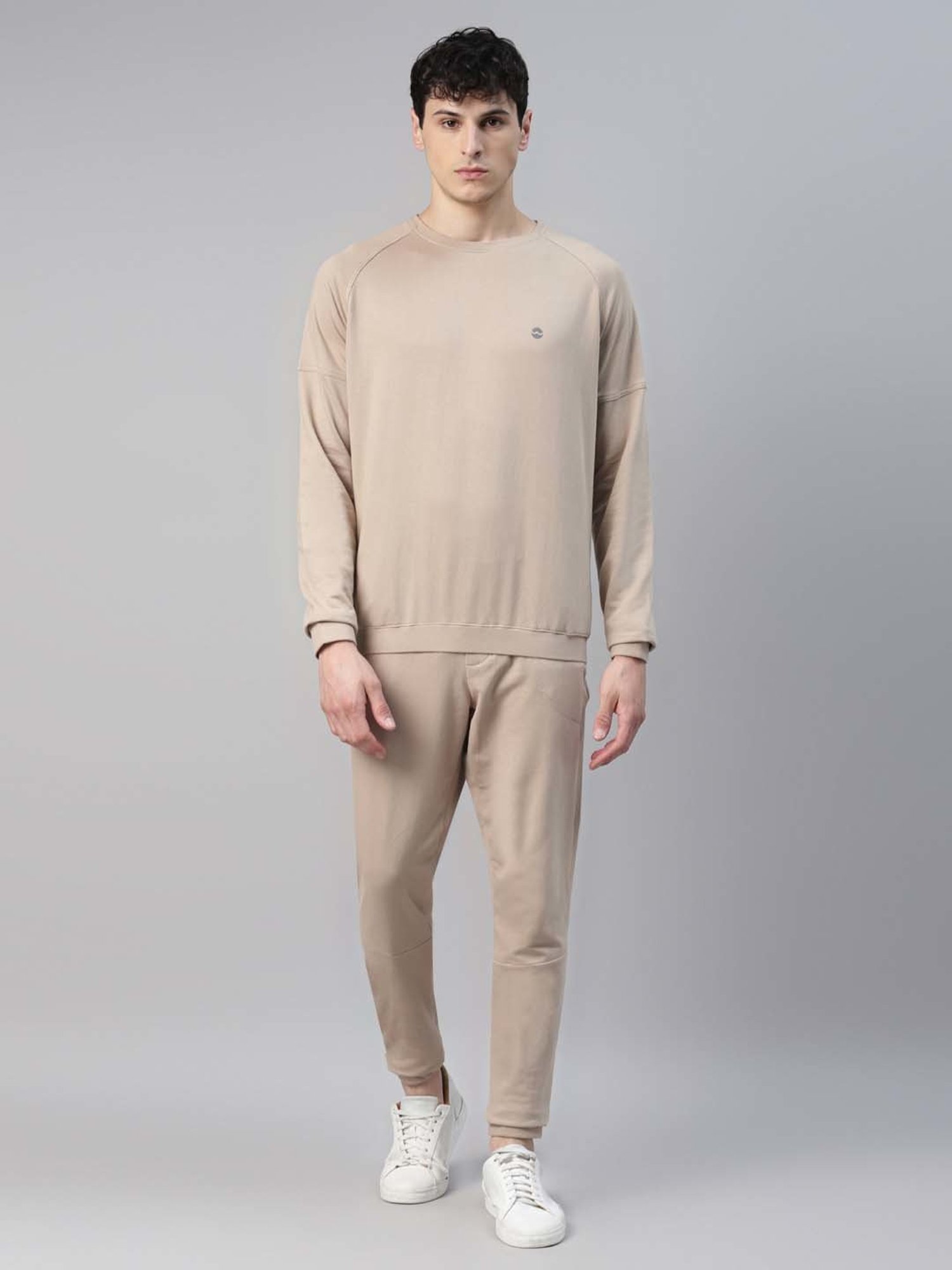 Slowave Beige Regular Fit Sweatshirt & Joggers Set