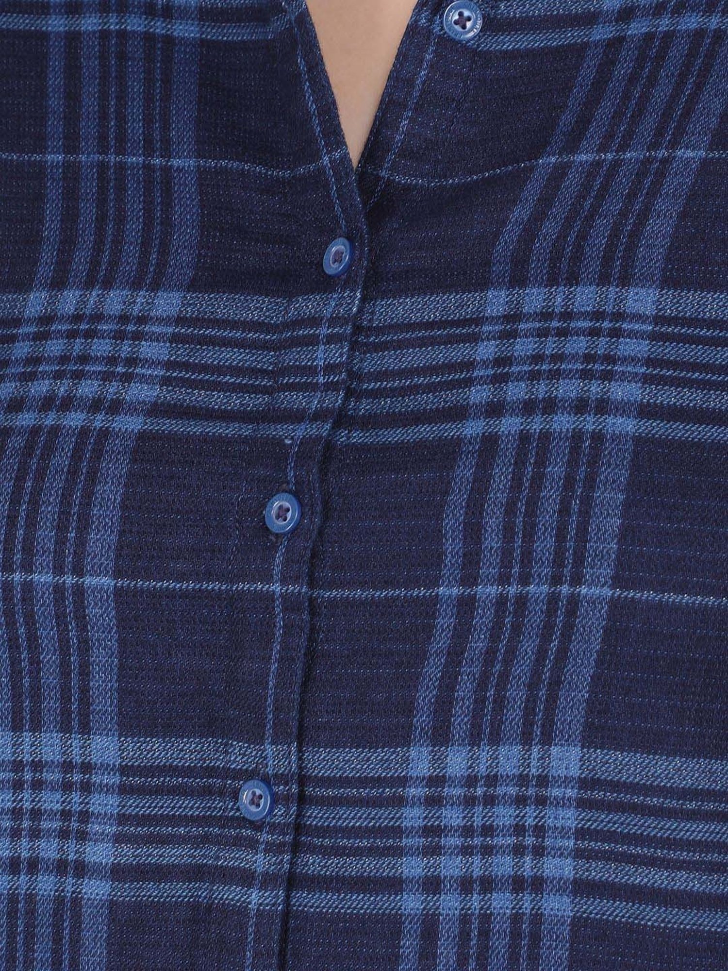 Crimsoune Club Navy Cotton Chequered Shirt