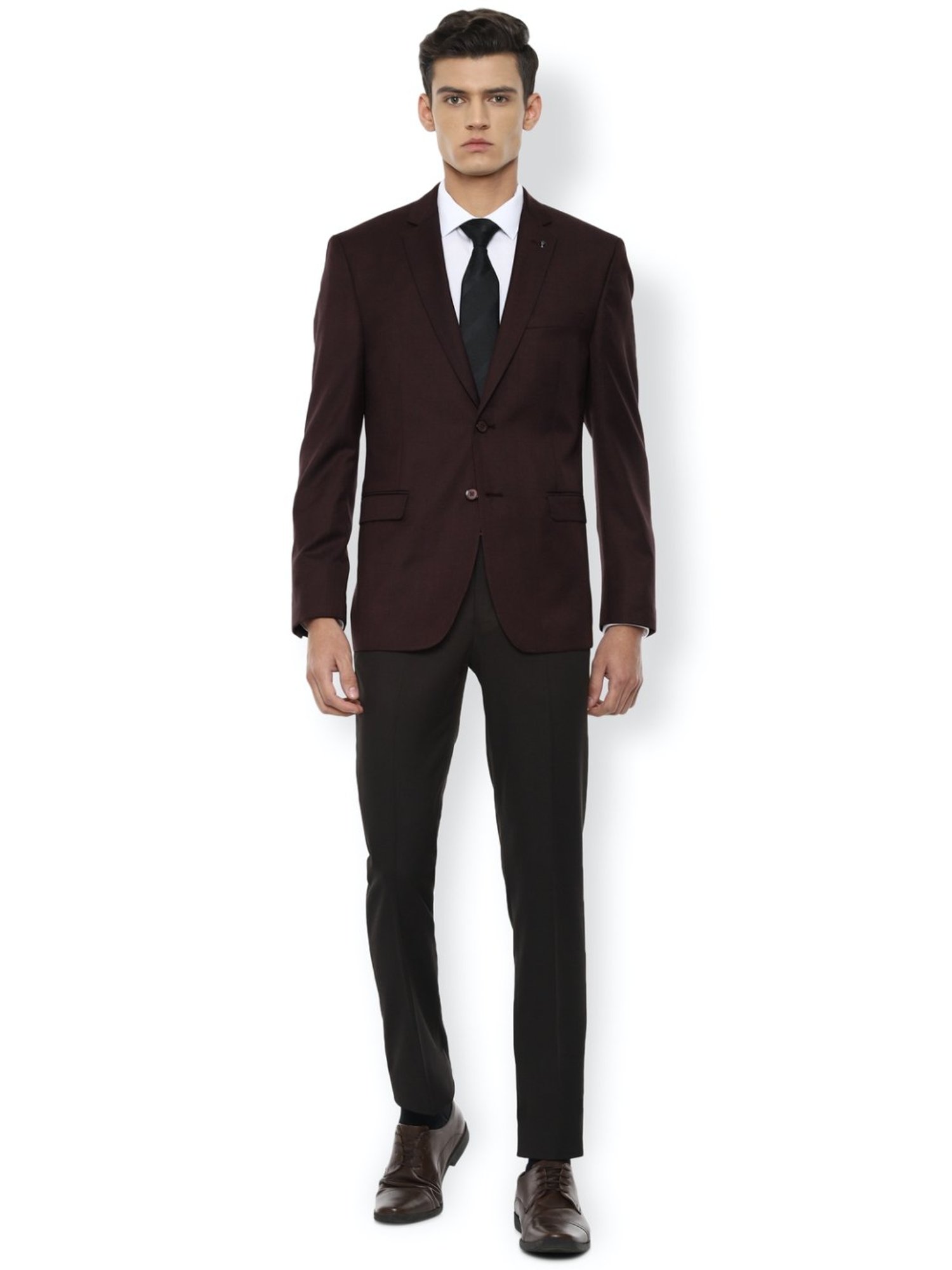 Van Heusen Maroon Slim Fit Self Pattern Blazer