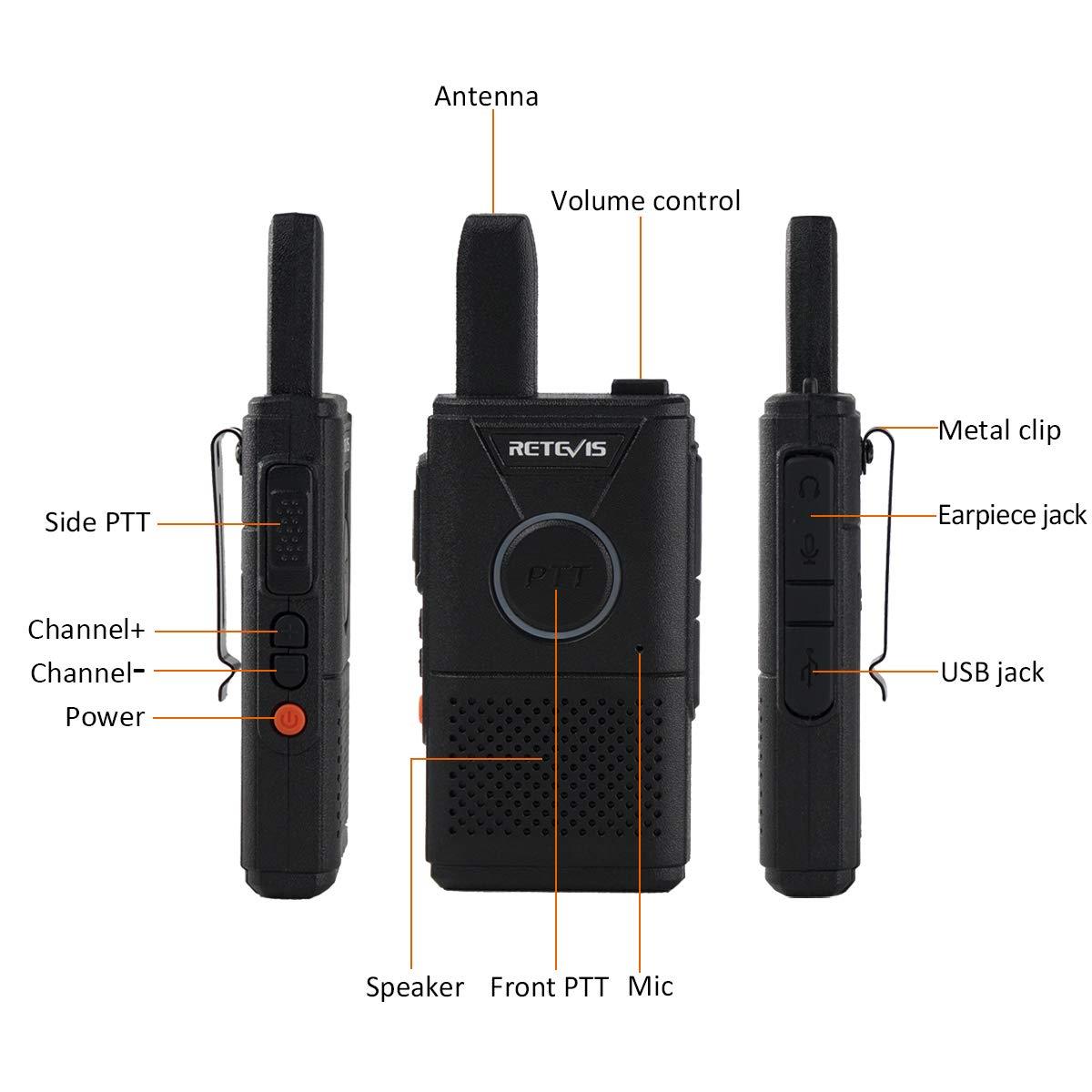 Retevis RT18 2 Way Radios Rechargeable Long Range Dual PTT Metal Clip VOX UHF FRS Small Walkie Talkies with USB Charger(20 Pack)