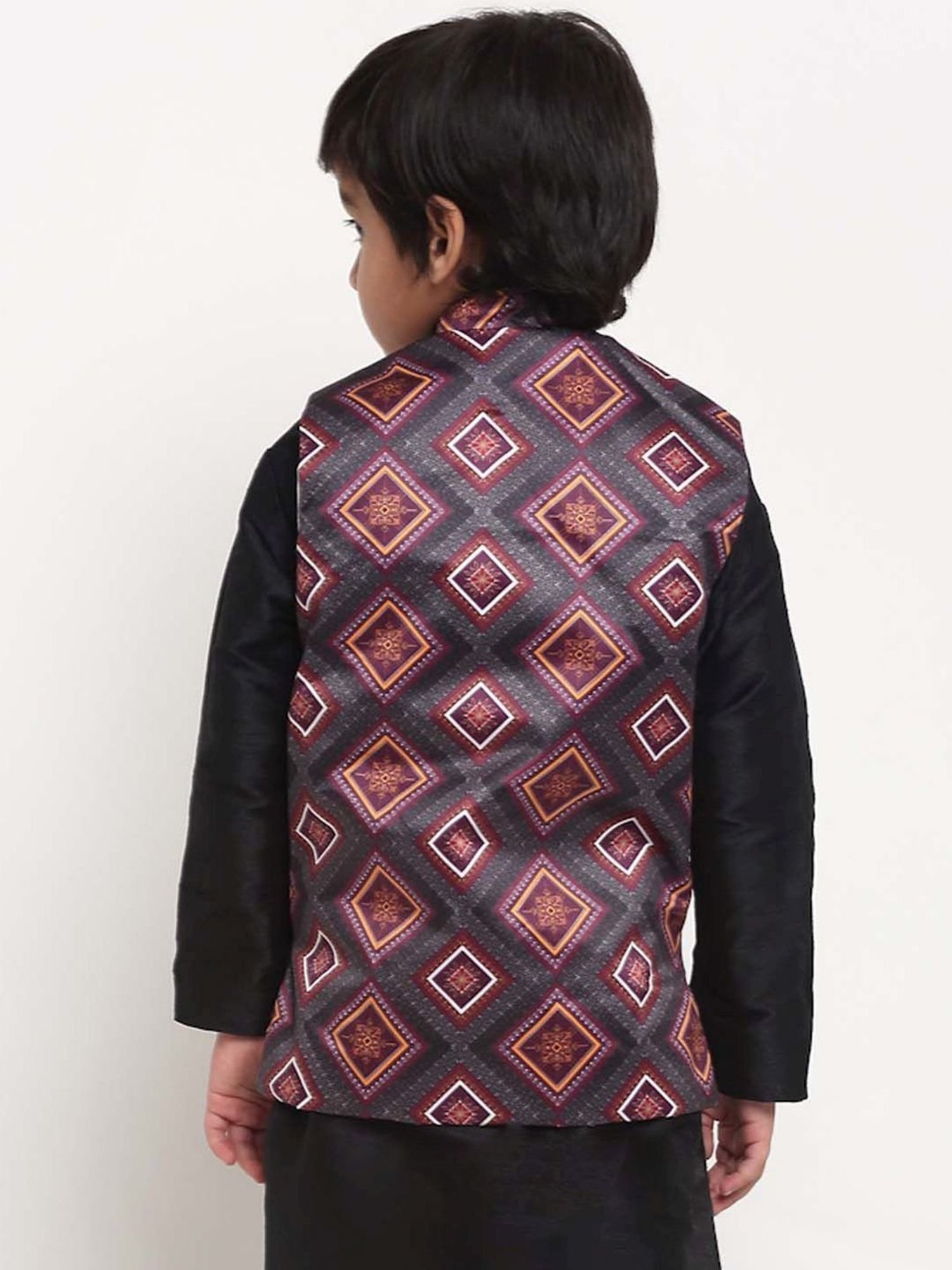 Benstoke Kids Purple & Grey Printed Nehru Jacket