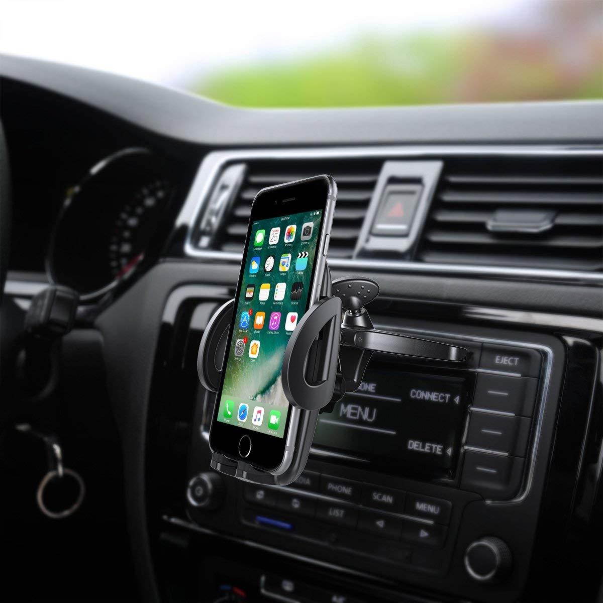 CD Slot Car Mount, Cuxwill Universal Phone holder One-Touch Release Cradle for Smartphones from 3.5-6 inch