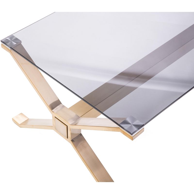 Bold Tones Rectangular Gold Stainless Steel Metal Smoked Glass Modern Coffee Table