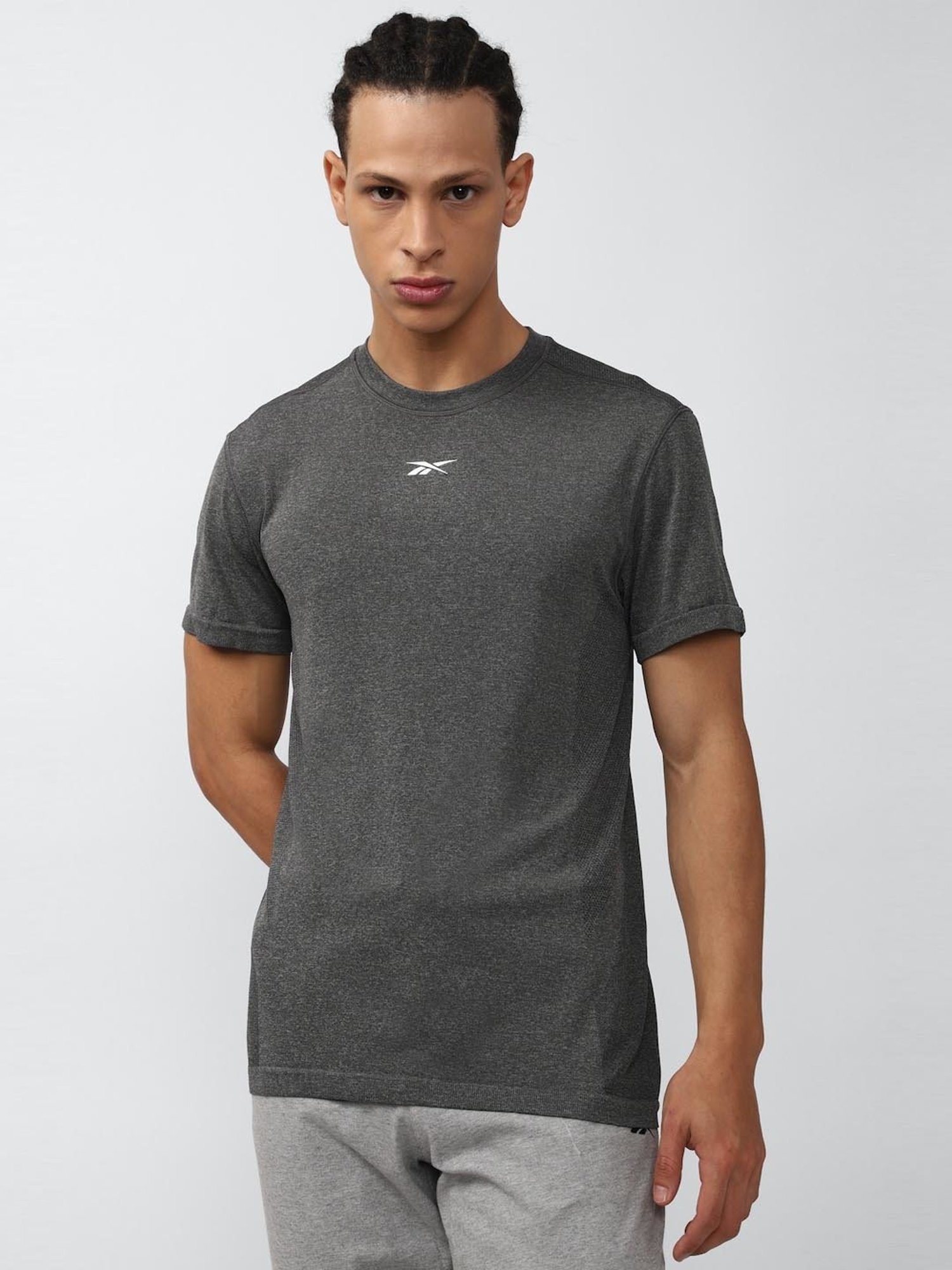 Reebok Grey Slim Fit Texture T-Shirt