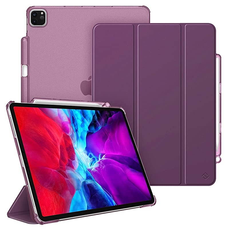 SlimShell Case for iPad Pro 12.9" 4th & 3rd Generation 2020/2018 with Pencil Holder - Lightweight Cover Translucent Frosted Stand Hard Back, Auto Wake/Sleep (Purple)