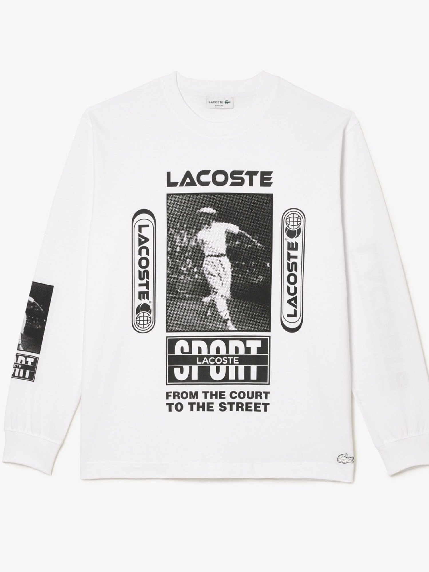 Lacoste White Cotton Loose Fit Printed T-Shirt