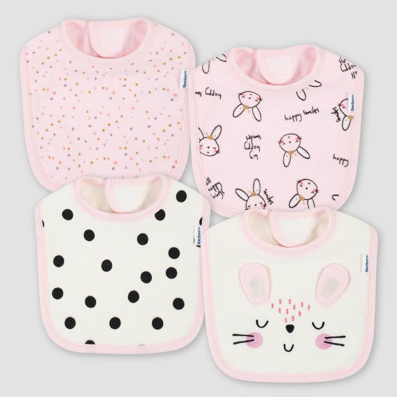 Gerber Baby Girls' 4pk Bunny Bib - Pink
