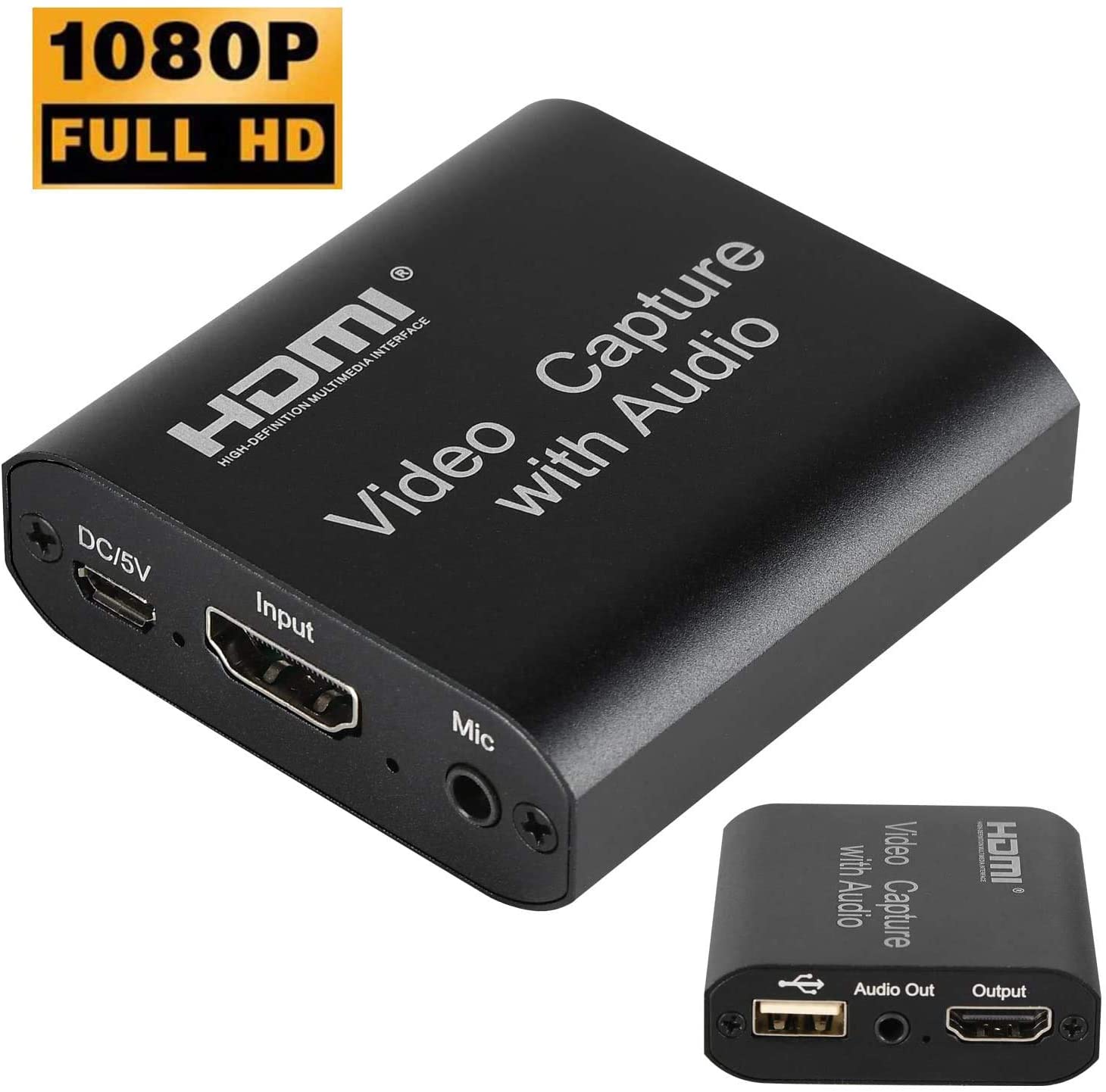 Audio Video Capture Card, USB 2.0 1080P 60FPS HDMI Video Game Capture Card with Loop Out,Record High Definition Game Capture Recording Box Ultra Low Latency Video Grabber