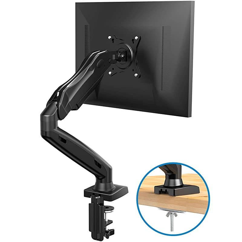 Monitor Mount Articulating Gas Spring Monitor Arm Adjustable VESA Mount Desk Stand with Clamp and Grommet Base Fits 17 to 27 Inch LCD Computer Monitors 44 to 143lbs