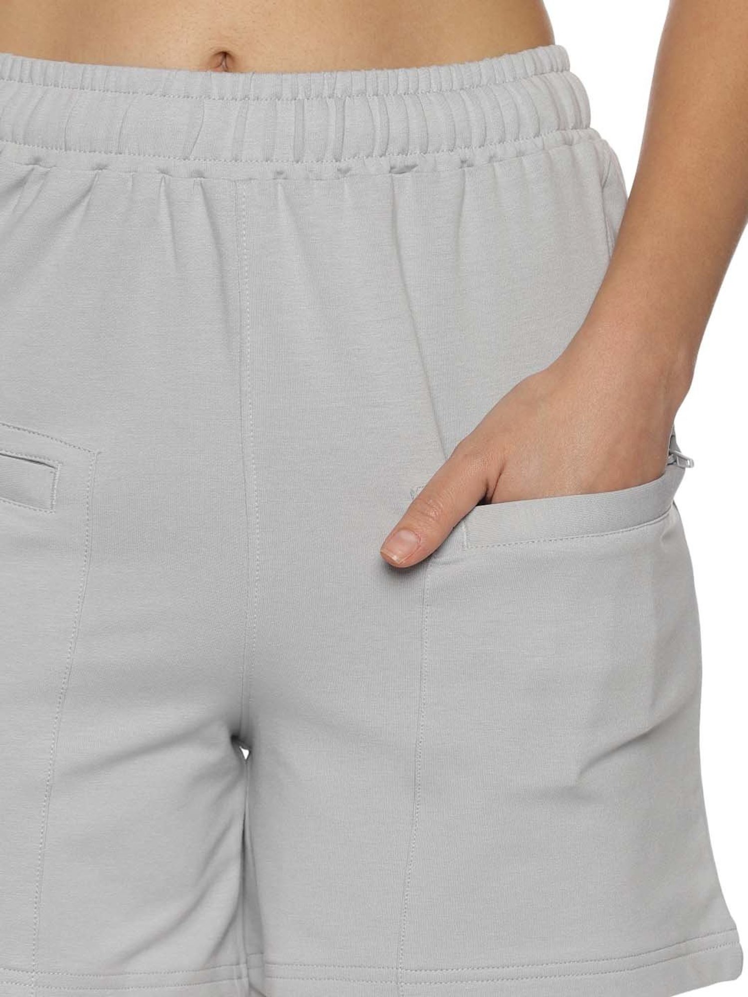 Domin8 Women Solid Training Shorts With Elasticated Drawstring Waist & Zipper Pockets