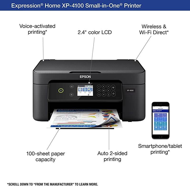 Expression Home XP4100 Wireless Color Printer with Scanner and Copier