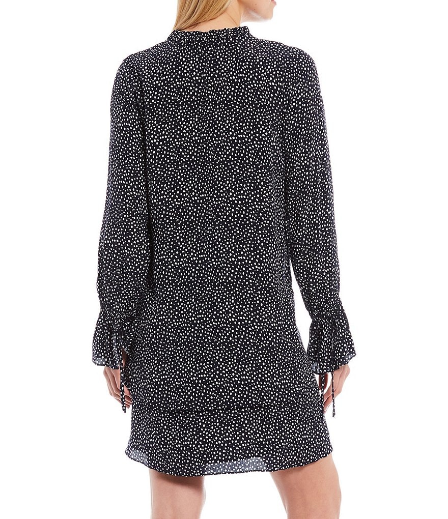 Sugarlips Rosa Dot Print Tie Keyhole Long Sleeves Tiered Shift Dress