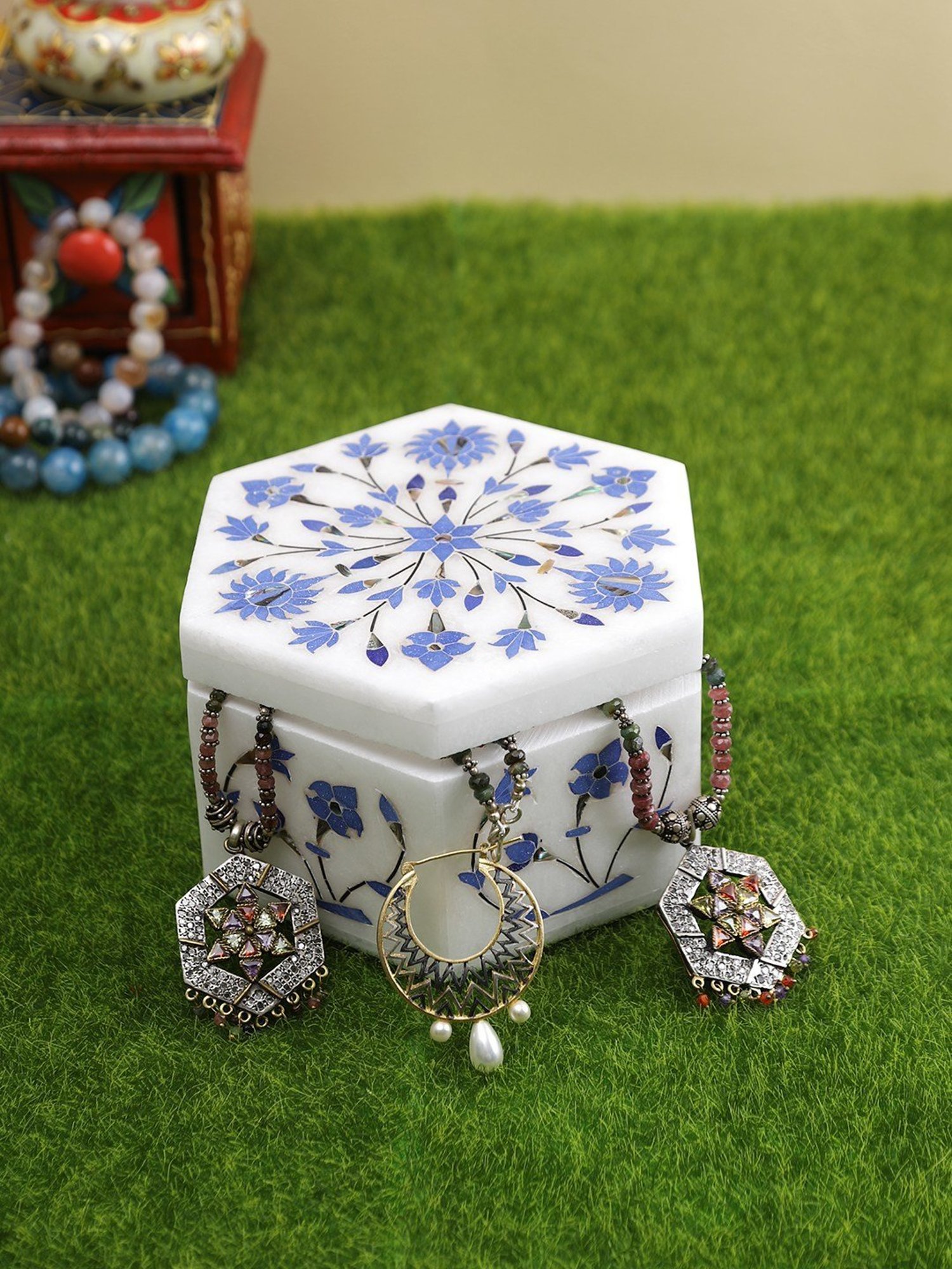 Aapno Rajasthan Blue & White Jewellery box