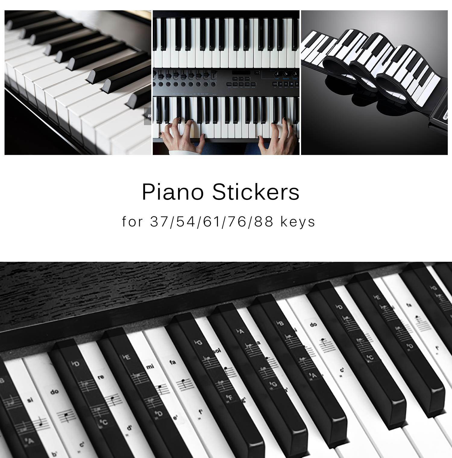 Piano Stickers, Music Keyboard Sticking Pitch Notes for 37/54/61/76/88 Keys, Removable Transparent Letters Labels Signs Full Set for Kids Learning Lessons, Beginner Practice, Leaves No Residue