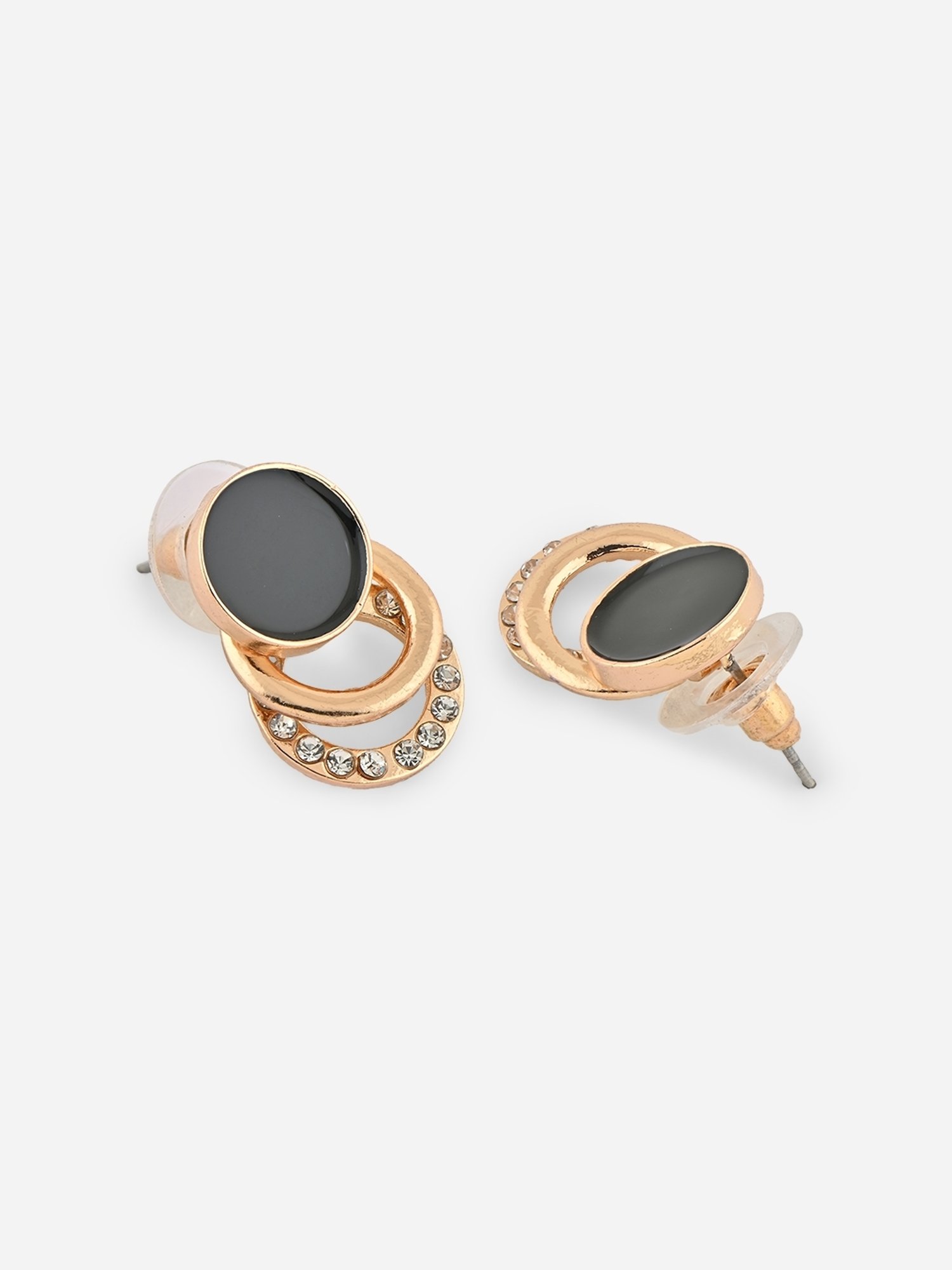 ToniQ Black Gold CZ Party Stud Earrings for Women