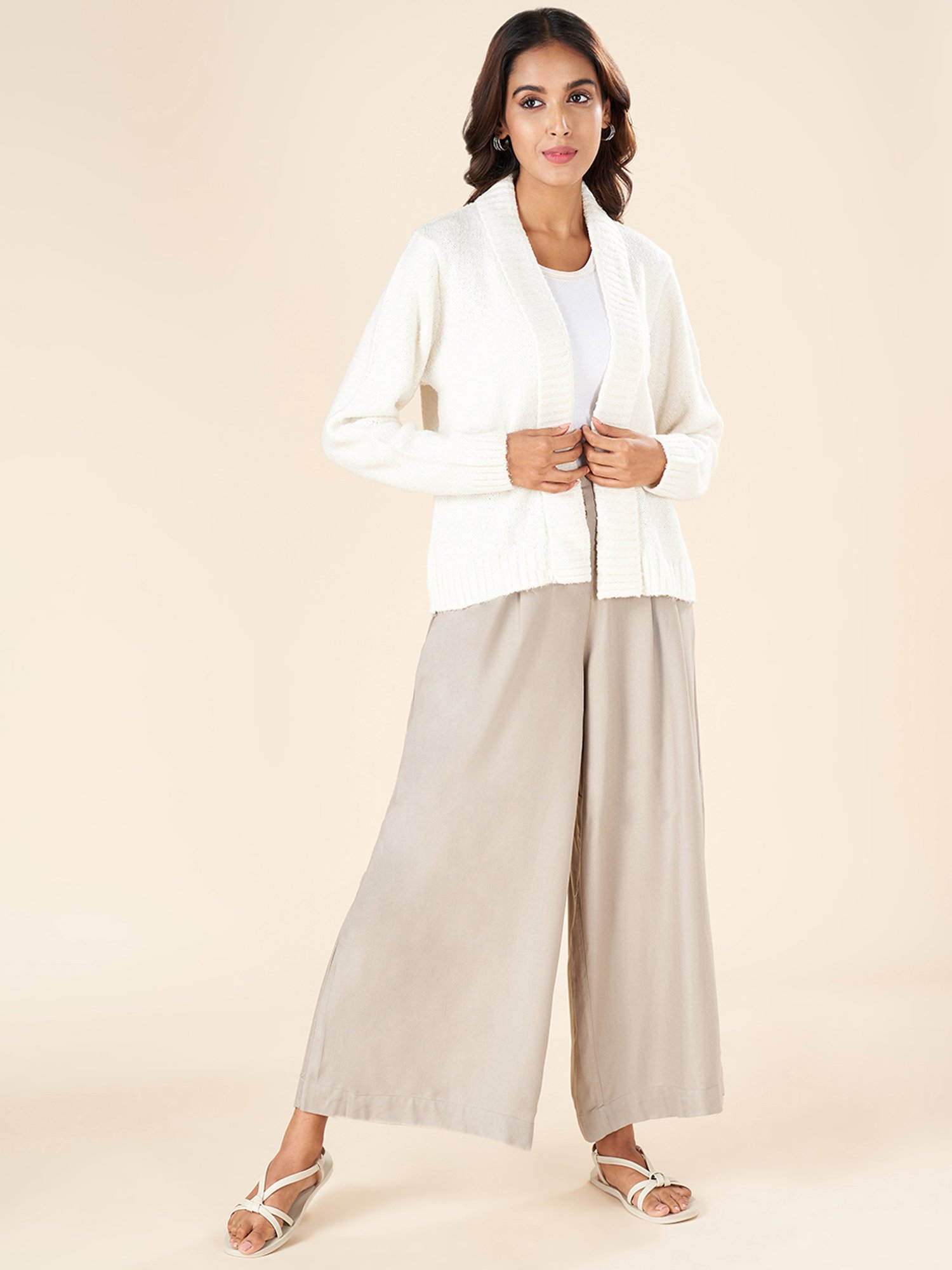 Akkriti by Pantaloons Off-White Self Pattern Shrug